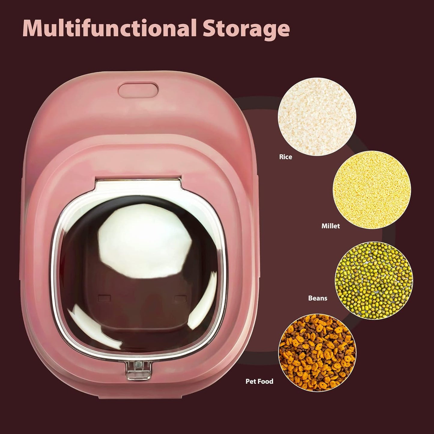 Viretec Cereal Rice Storage Containers, 20 to 50Lbs Collapsible Dry Food Dispenser Bins with Airtight Flip Lid Rolling Wheel, Kitchen Pantry to Store Sugar Flour, Dog Pet Cat Food Holder Container