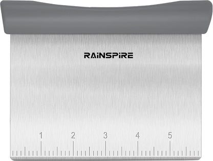 Rainspire Bench Scraper, Stainless Steel Dough Scraper, Pastry Scraper, Pizza and Dough Cutter Multi-Purpose Scraper/Chopper, Pizza Cutter Food Chopper Baking Supplies Kitchen Gadgets, Black