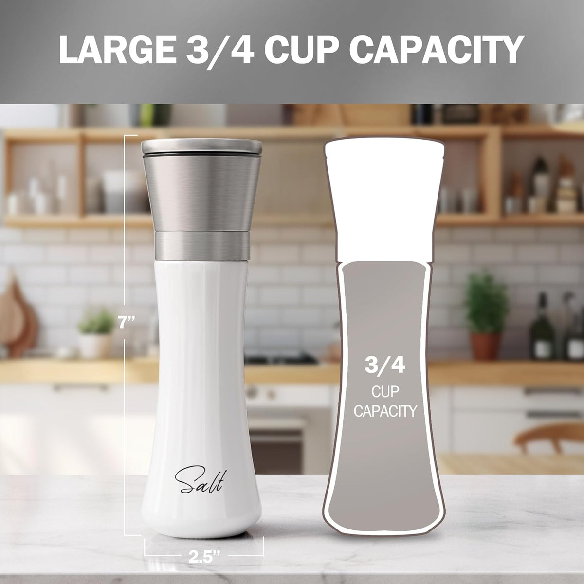 Home EC Premium Stainless Steel Sea Salt and Pepper Grinder Set of 2 - Adjustable Ceramic - Tall Glass Salt and Pepper Shakers - Kitchen Spice Mill W/Funnel & EBook