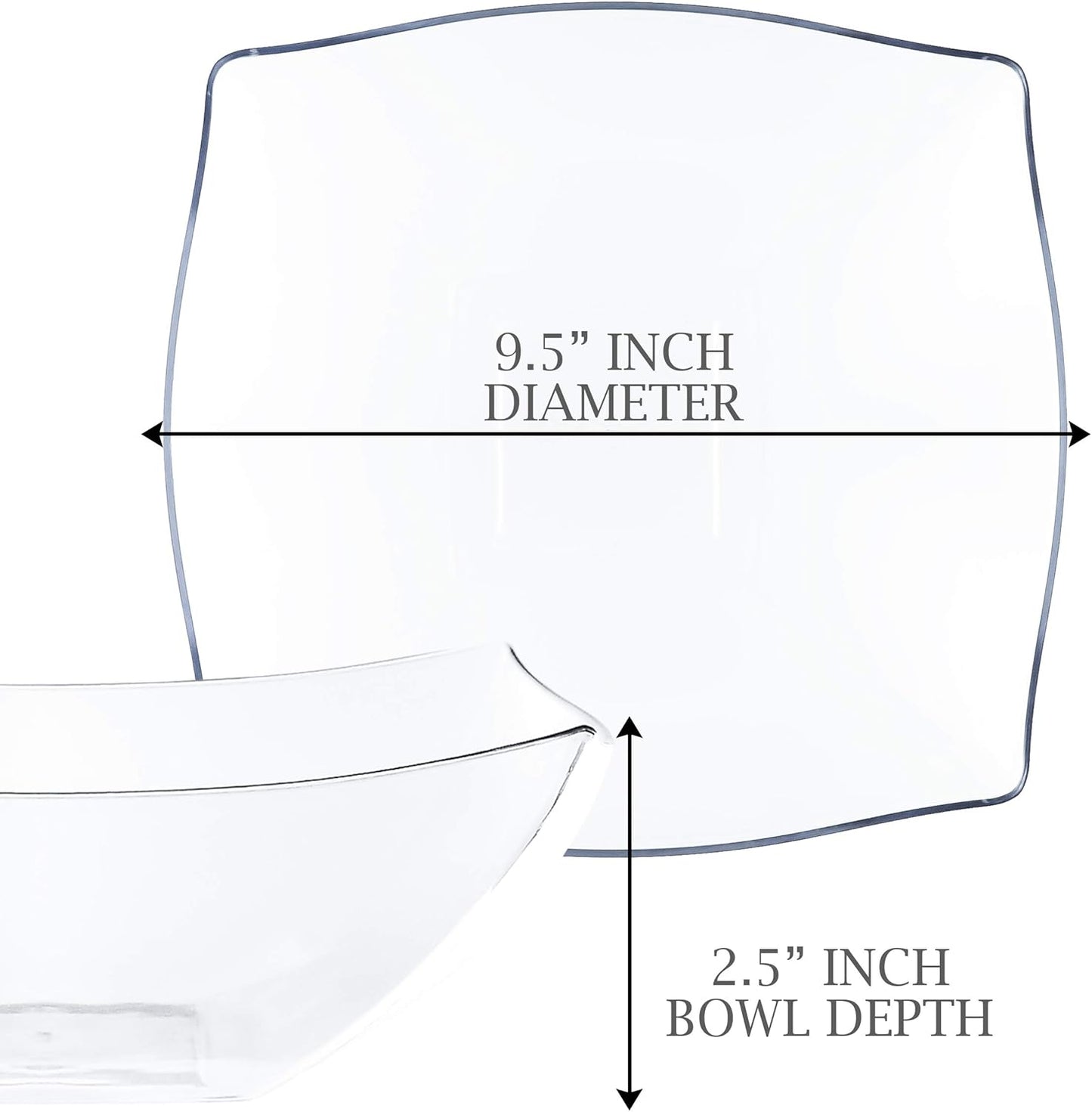 PLASTICPRO Disposable Square Serving Bowls, Party Snack or Salad Bowl, Plastic Clear or White Pack of 4 (16 OUNCE, White)
