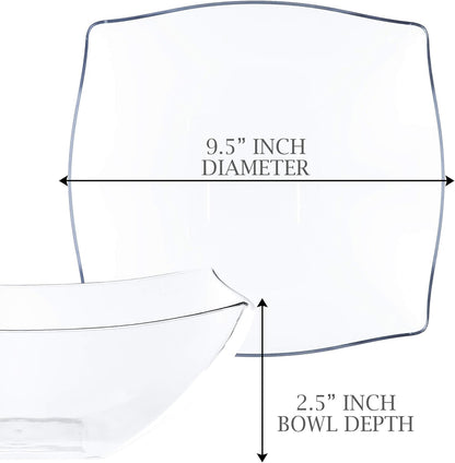 PLASTICPRO Disposable Square Serving Bowls, Party Snack or Salad Bowl, Plastic Clear or White Pack of 4 (16 OUNCE, White)