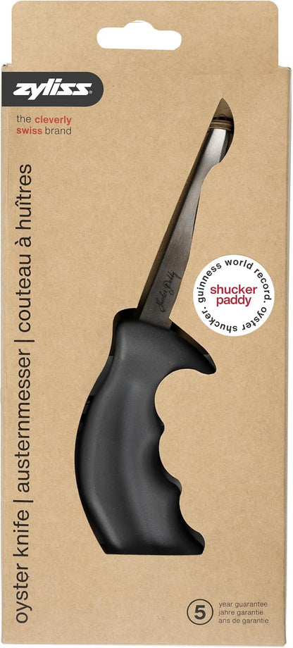 Zyliss Shucker Paddy Oyster Knife, Ergonomic Pistol Grip Oyster Shucking Knife with Finger Guard, 3in Stainless Steel Blade, Dishwasher Safe, Professional Oyster Opener