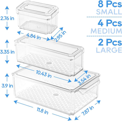 JollyPack 14 Pack Fridge Organizers, Refrigerator Organizer Bins with Lids, BPA Free Stackable Fruit Storage Containers for Fridge, Vegetables, Food and Drinks