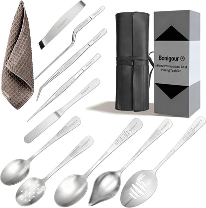 | Plating Tools Culinary Set | 11 Piece Professional Chef Plating Tools Pro Kit | Kitchen Plating Utensils | Modernist Cuisine Food Art | Stainless Steel | Black (Black)