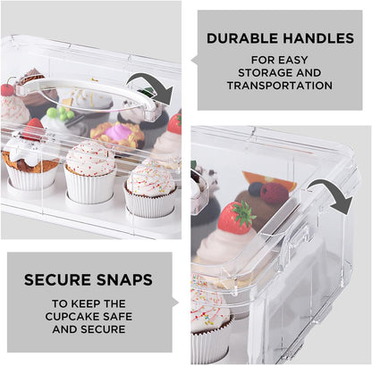 Cupcake Carrier with Lid and Handle,Cookie, Cake, Cupcake and Brownie Storage Carrier, Holds 12 Standard Cupcakes