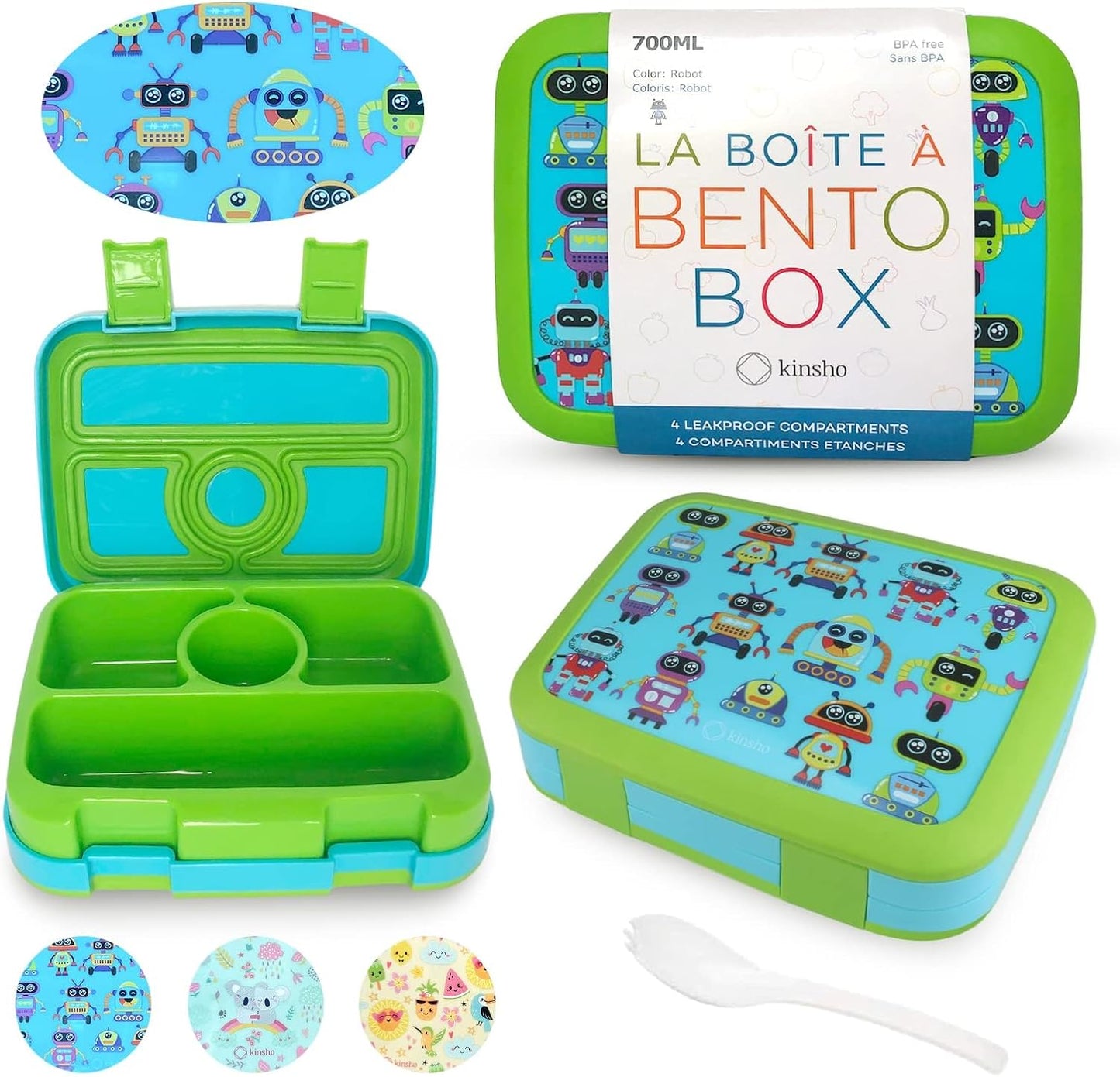 Kids Lunch Box - Bento Box for Boys Toddler Daycare, 4 Portion Sections with Lid, Snack Container Pre-School Kid Lunches Toddlers Removable Tray BPA Free, 3+ Years Old, Blue Rocket Dinosaur