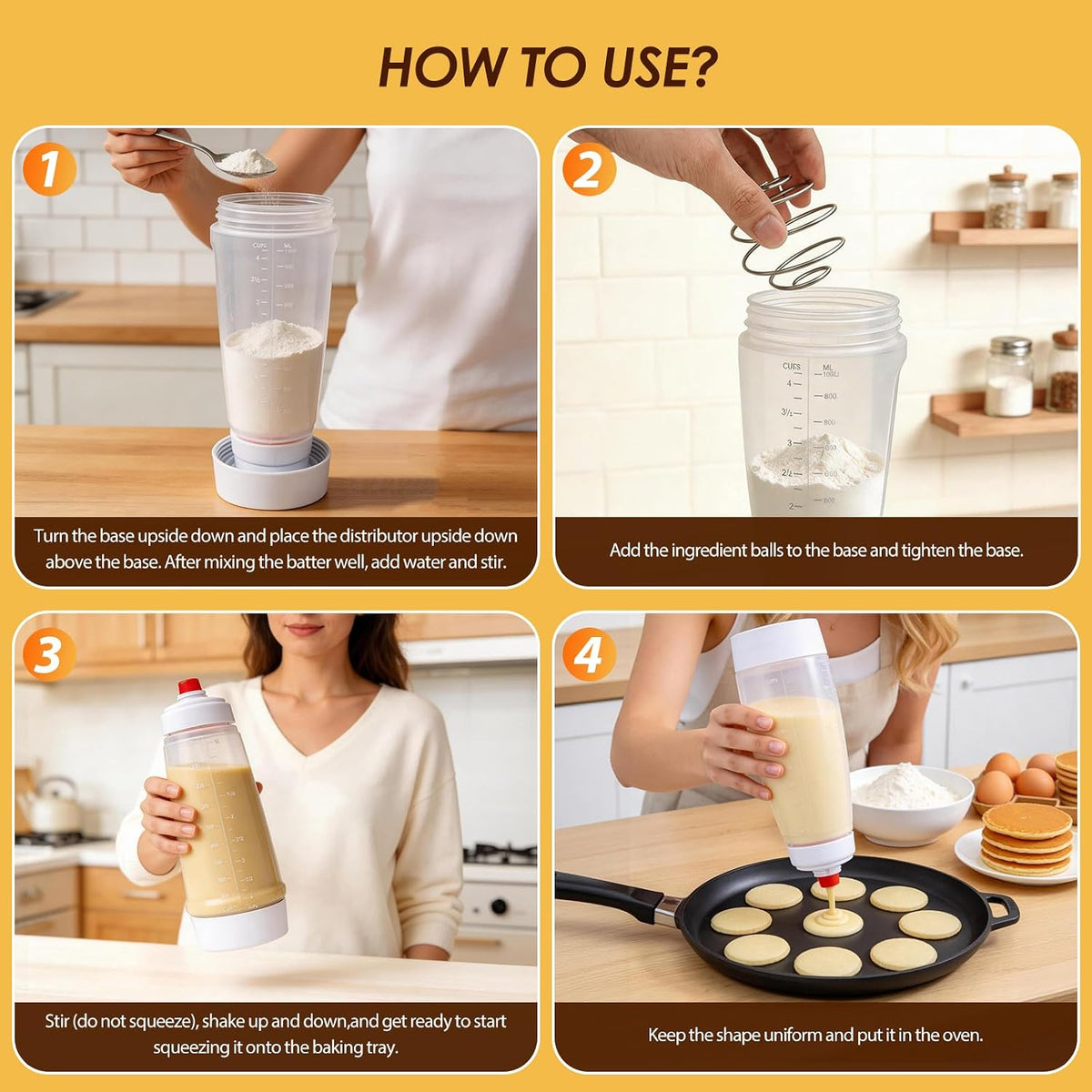 Pancake Batter Dispenser Bottle Kit with 7 Accessories, 2 Pack 34oz