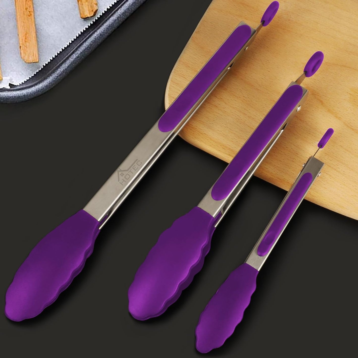 HOTEC Premium Stainless Steel Locking Kitchen Tongs with Silicon Tips, Set of 2-9" and 12"