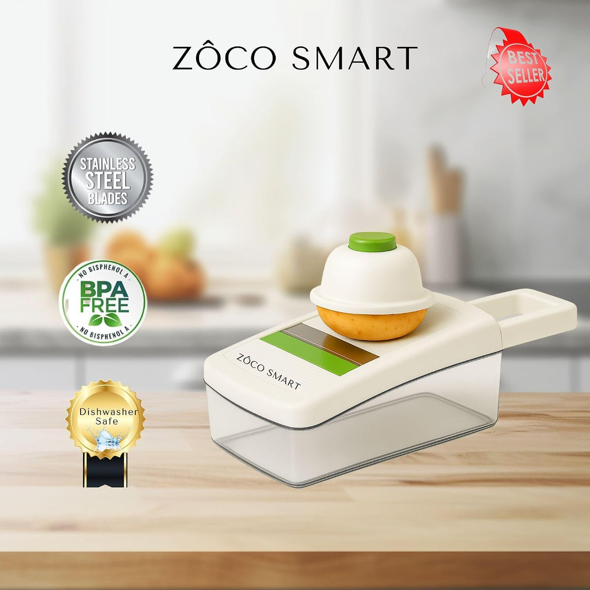 Vegetable Chopper & Mandoline Slicer – 14-in-1 Food Chopper, Vegetable Cutter, Dicer & Kitchen Slicer with 8 Stainless Steel Blades, Onion Chopper, Non-Slip Base & Safety Hand Guard by Zôco Smart