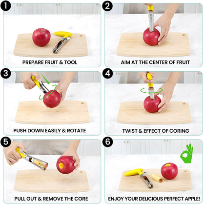 SCHVUBENR Premium Apple Corer Tool - Easy to Use and Clean - Sturdy Apple Core Remover with Sharp Serrature - Stainless Steel Corers for Apple and Pear - Core Fruits with Ease(Black)