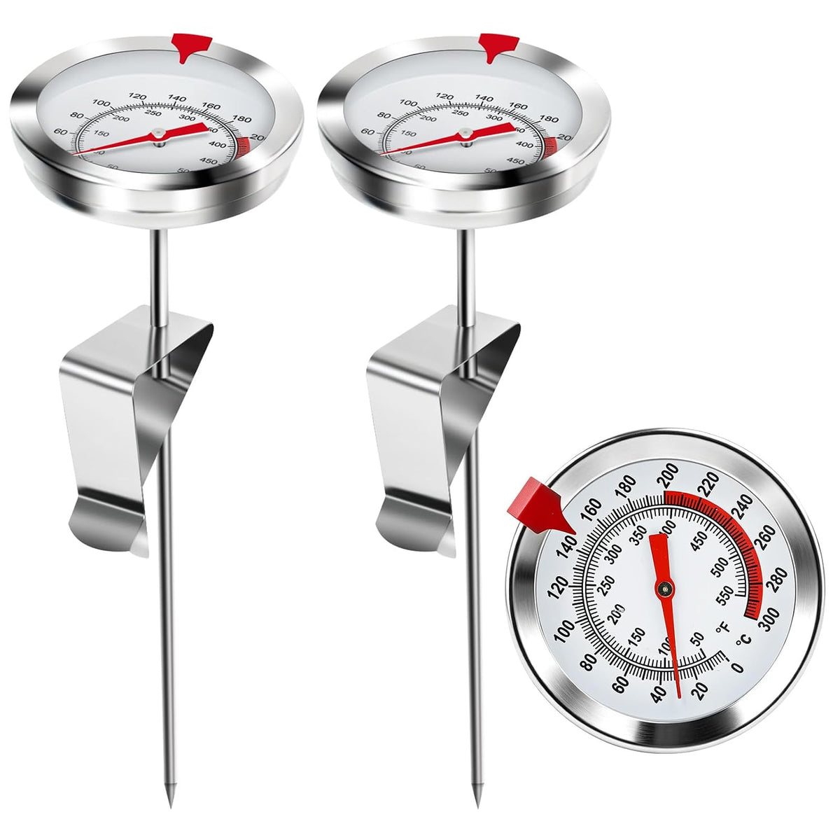 2-Pack 8" Candy Thermometer,2.5" Waterproof Dial Tip-Resistant Clip for