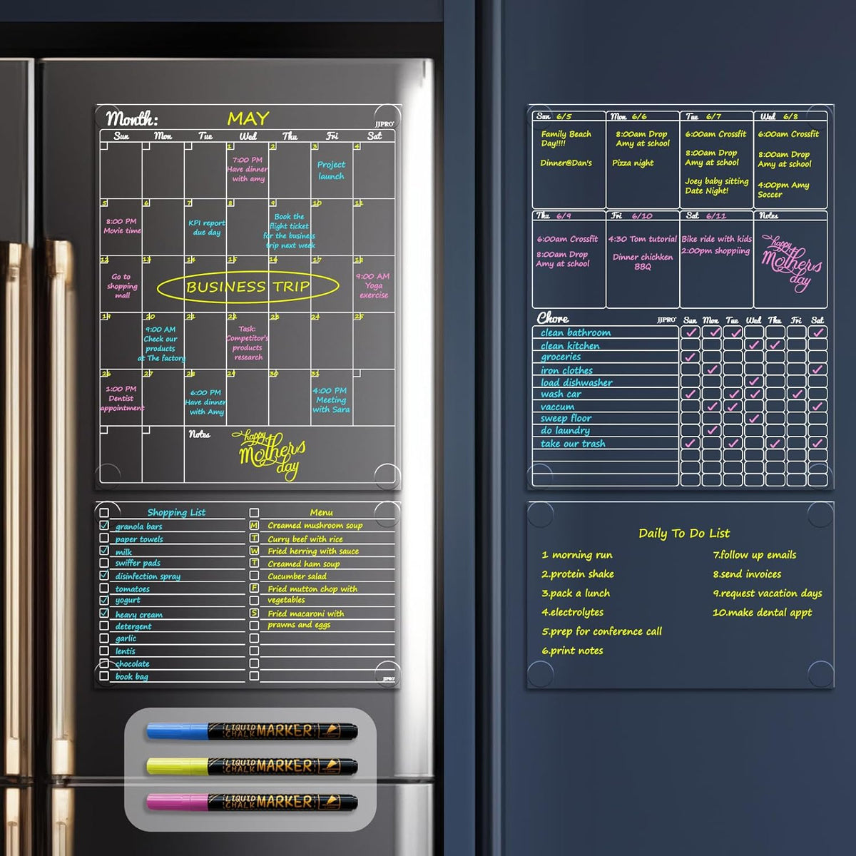 JJPRO Non-Magnetic Clear Weekly Planner & to Do List for Fridge, 8.5"x13" Dry Erase to Do List WhiteBoard,Reuasble Weekly Calendar for Refrigerator,Cabinet,Wall&Glass, All Smooth Surfaces