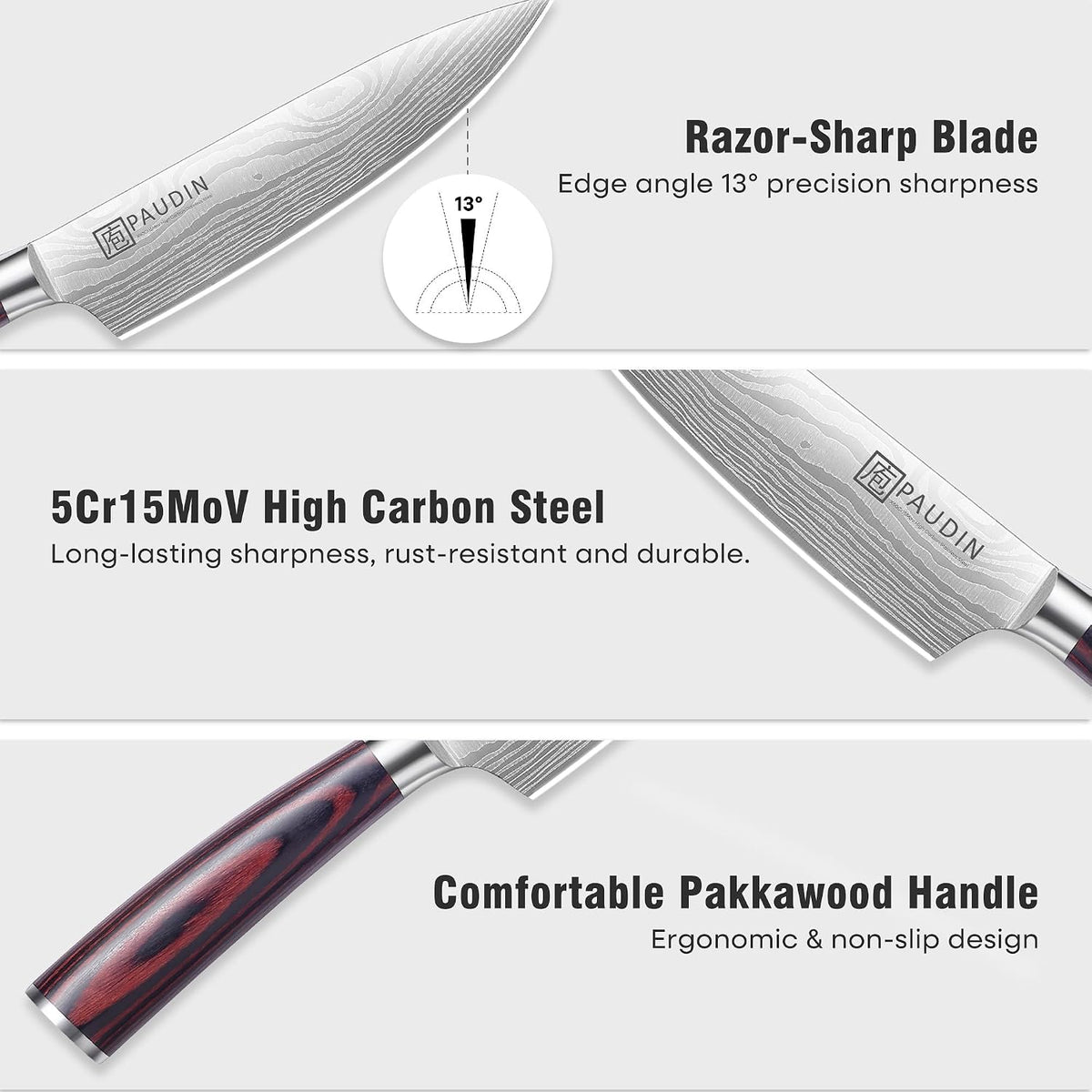 PAUDIN Cheese Knife, 5” Serrated Knife for Block Cheese,Sharp Tomato Knives