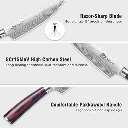 PAUDIN Cheese Knife, 5” Serrated Knife for Block Cheese,Sharp Tomato Knives
