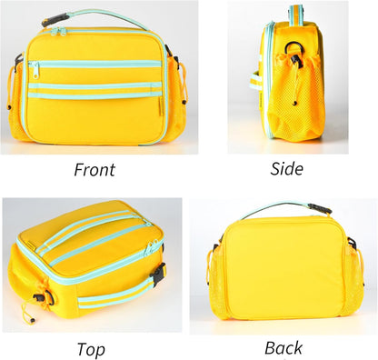 Cerbonny Kids Lunch Box, Insulated Lunch Bag for Girls and Boys, Durable Polyester with PEVA Lining, Adjustable Shoulder Strap, 10.8"L x 4"W x 8.8"H, 5 Pockets
