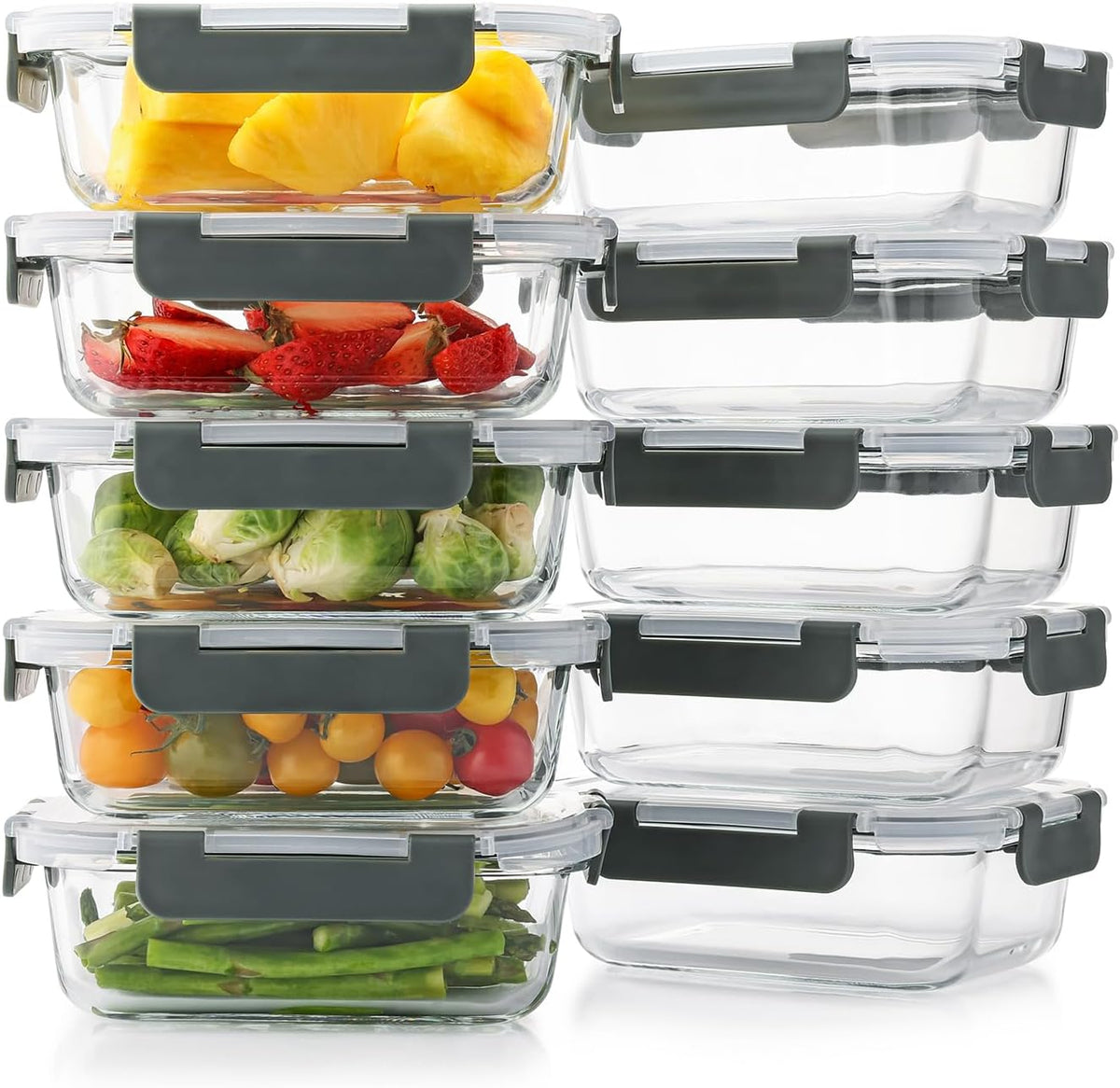 Cuiselect 10 Pack 22 Oz Glass Meal Prep Containers with Lids, Reusable Glass Food Storage Containers with Lids, Leak Proof, Microwave, Oven, Freezer and Dishwasher Safe (White)