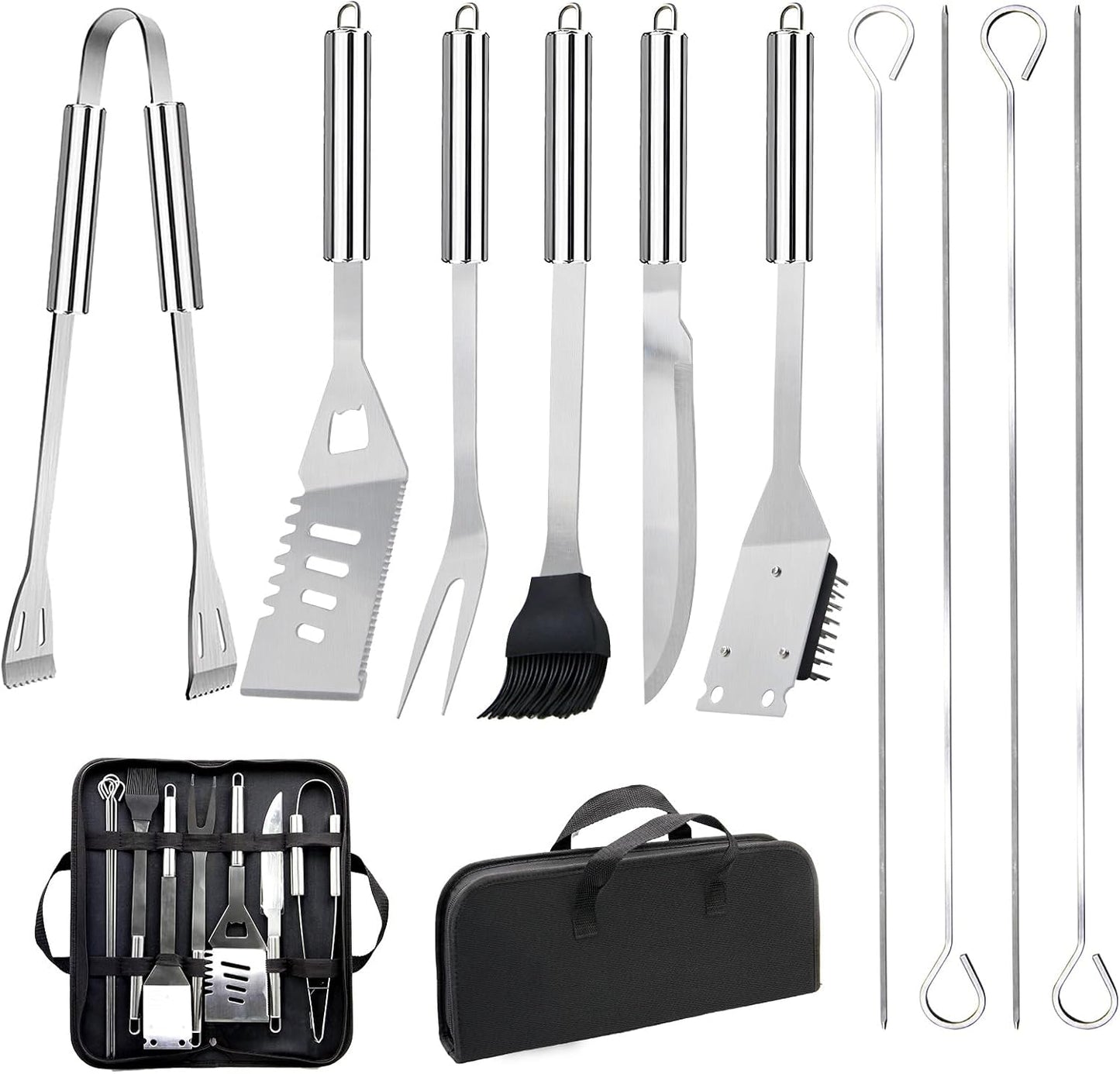 28PCS Stainless Steel BBQ Grill Accessories Set, Grilling Gifts for Men Birthday Father's Day, Portable Multifunction Grilling Utensils Tools Kit with Storage Bag for Outdoor Grill Camping BBQ Party