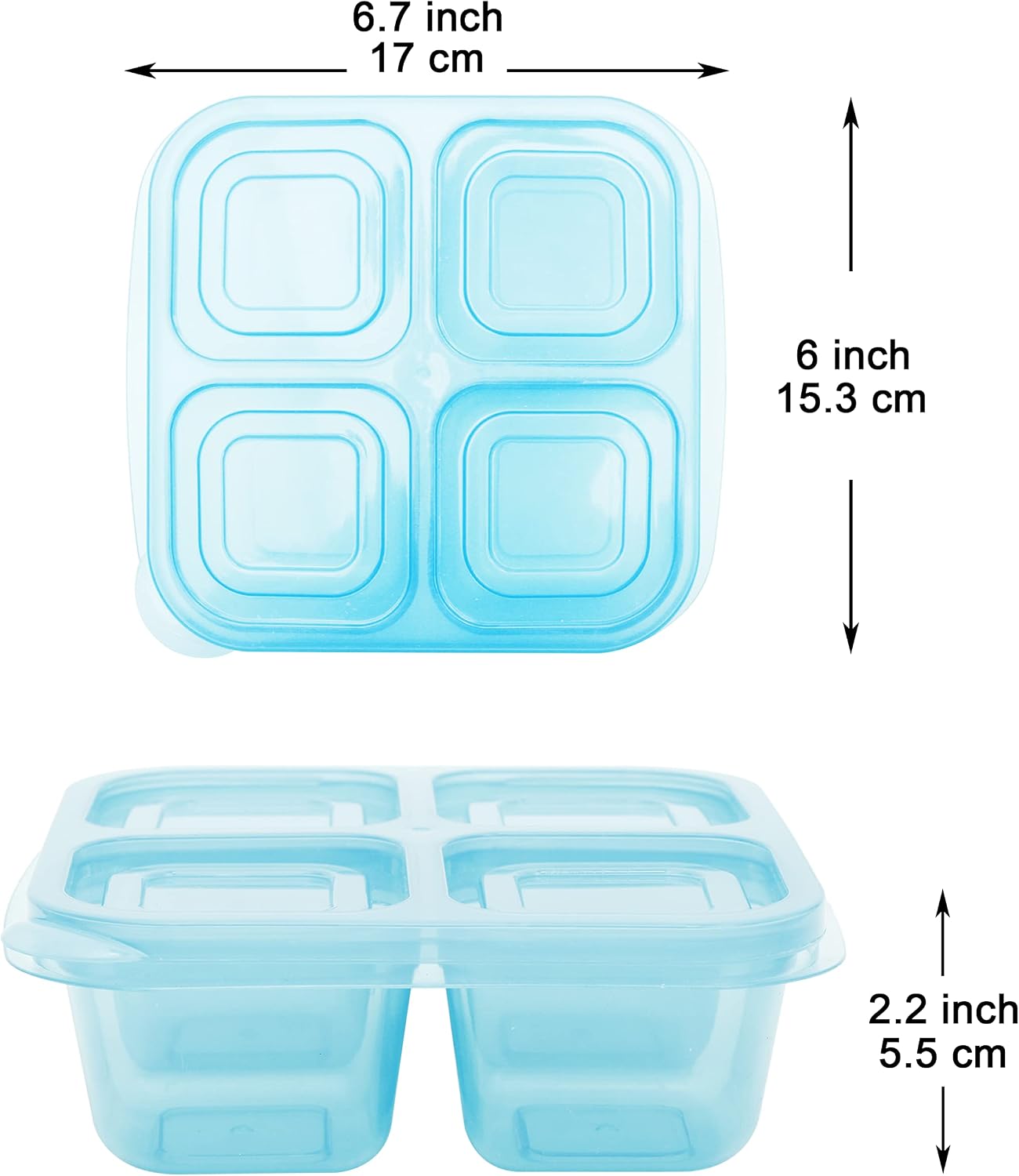 Youngever 8 Pack Bento Lunch Box, Meal Prep Containers, Reusable Plastic Divided Food Storage Container Boxes (3-Compartment)