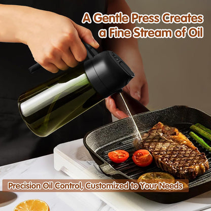 16oz/470ml Glass Olive Oil Sprayer for Cooking - 2 in 1 Olive Oil Dispenser for Kitchen Gadgets, Air Fryer, Salad, and BBQ (black)