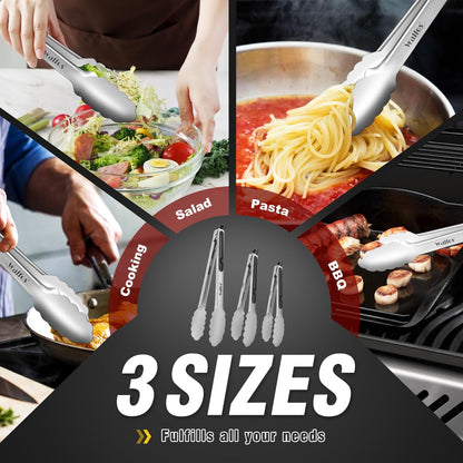 WALFOS Tweezer Tongs for Cooking, Kitchen Tweezers Stainless Steel Pasta Tweezers Tongs for Cooking, Roasting, Grabbing Small Objects, Dessert, BBQ, Spaghetti 3 Pcs (8+10+12-Inch)