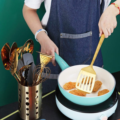 Gold Ladle, Berglander Stainless Steel Kitchen Ladle With Titainium Gold Plating, Soup Ladle, Cooking Ladle, Metal Soup Spoon For Cooking, Dishwasher Safe, Easy to Clean