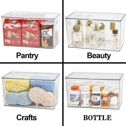 ZEXALOR Clear Plastic Storage Bin with Lid, Makeuo Holder, Fridge Organizer, Refrigerator Organizers and Storage, Small Container for Pantry, Office, Dresser, Bathroom, Kitchen, Snack
