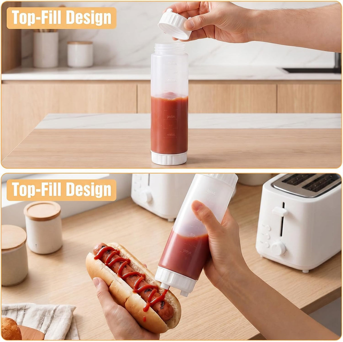 2 Pcs 16 oz Inverted Squeeze Bottles, Valve Condiment Dispenser (Black)