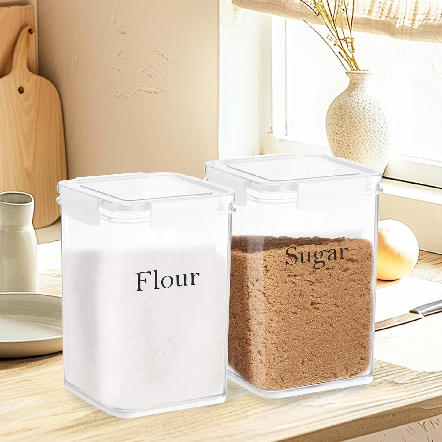 Set of 2 Large Food Storage Jars 4L - Airtight Containers with Lids, White with Free Spoon - Kitchen Canisters for Sugar,Flour,Coffee,Pantry Organization-S
