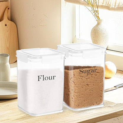 Set of 2 Large Food Storage Jars 4L - Airtight Containers with Lids, White with Free Spoon - Kitchen Canisters for Sugar,Flour,Coffee,Pantry Organization-S