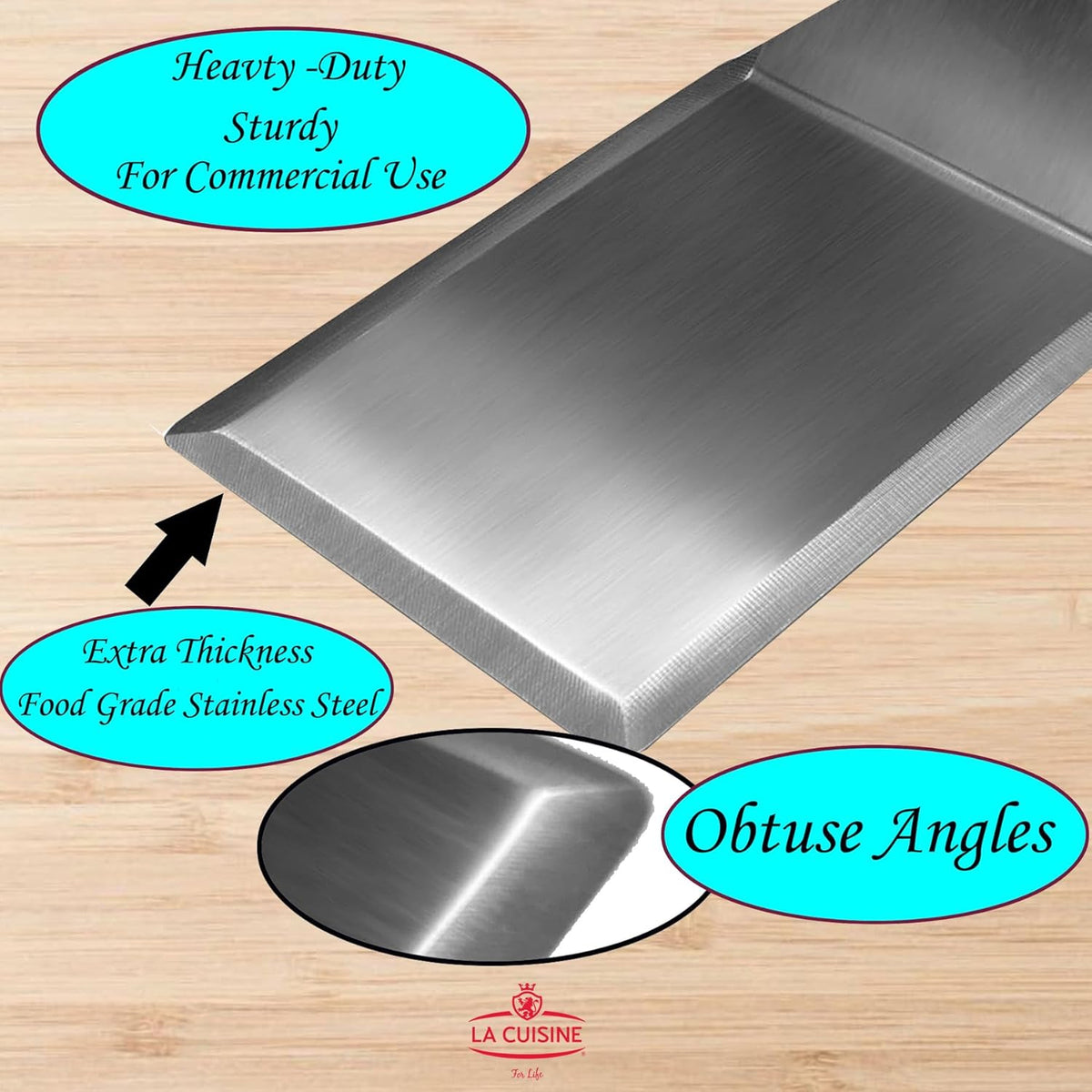 La Cuisine Extra Flexible Stainless Steel Fish Slotted Spatula Turner with Beveled Edge Wood handle, 6.5" Blade, 11" Length for Flipping Fish, Eggs, Pancakes, Patties & Fries