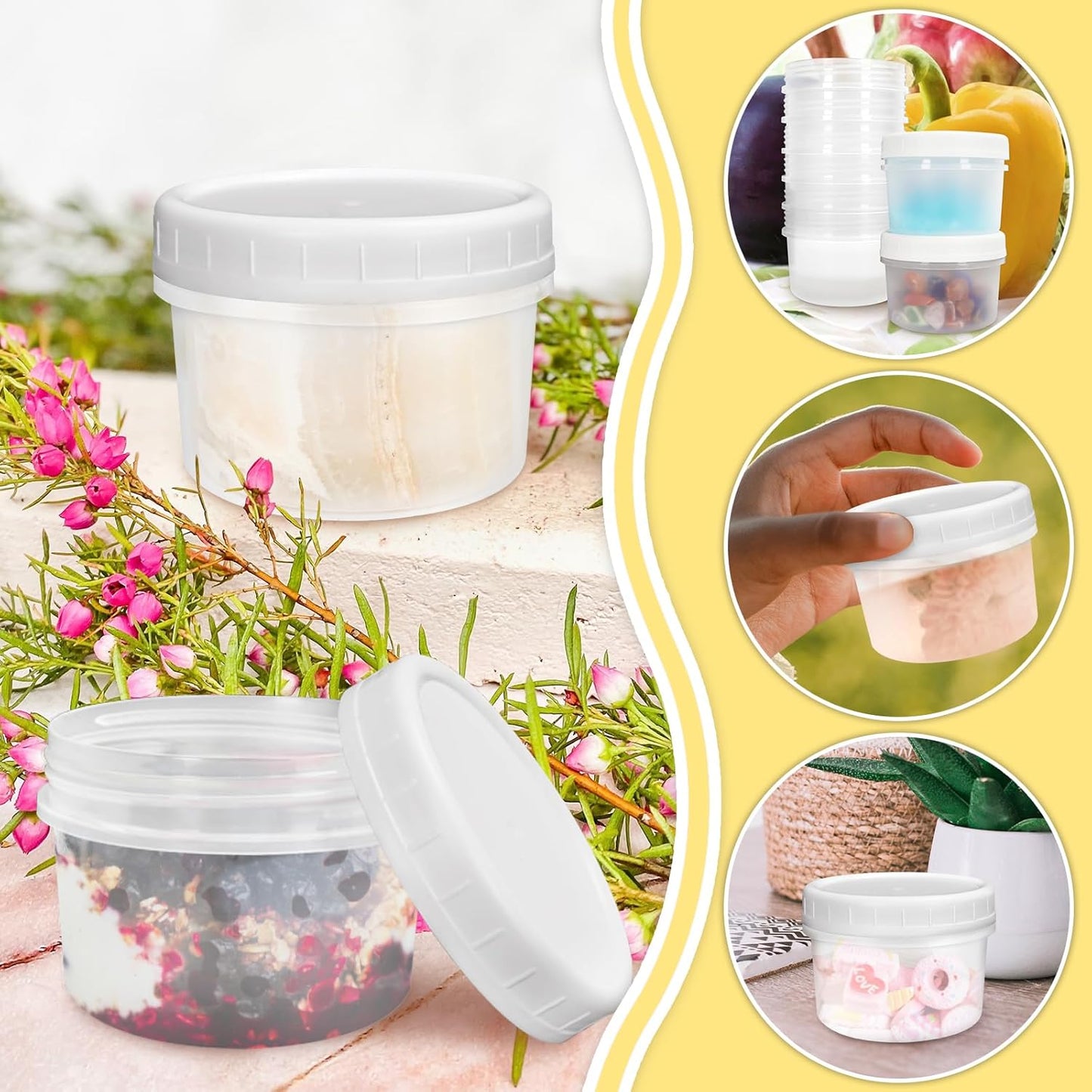 10 Pack 4oz Reusable Small Plastic Containers with Screw Lids, Small Food Storage Freezer Containers, Stackable Food Storage Jars, Sauce Condiment Jars Lunch Box Accessories
