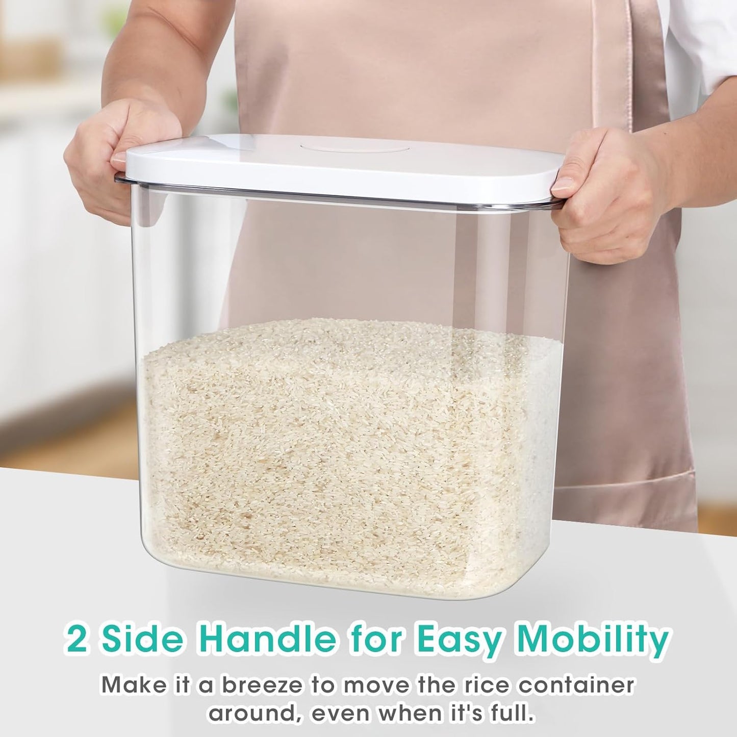 TBMax Large Airtight Food Container 6 Qt with Pop Up Lid & Measuring Cup for Rice, Flour, Cereal, Sugar, or Pet Food Storage, Rectangular Tall Food Storage Bin for Kitchen Pantry Organization