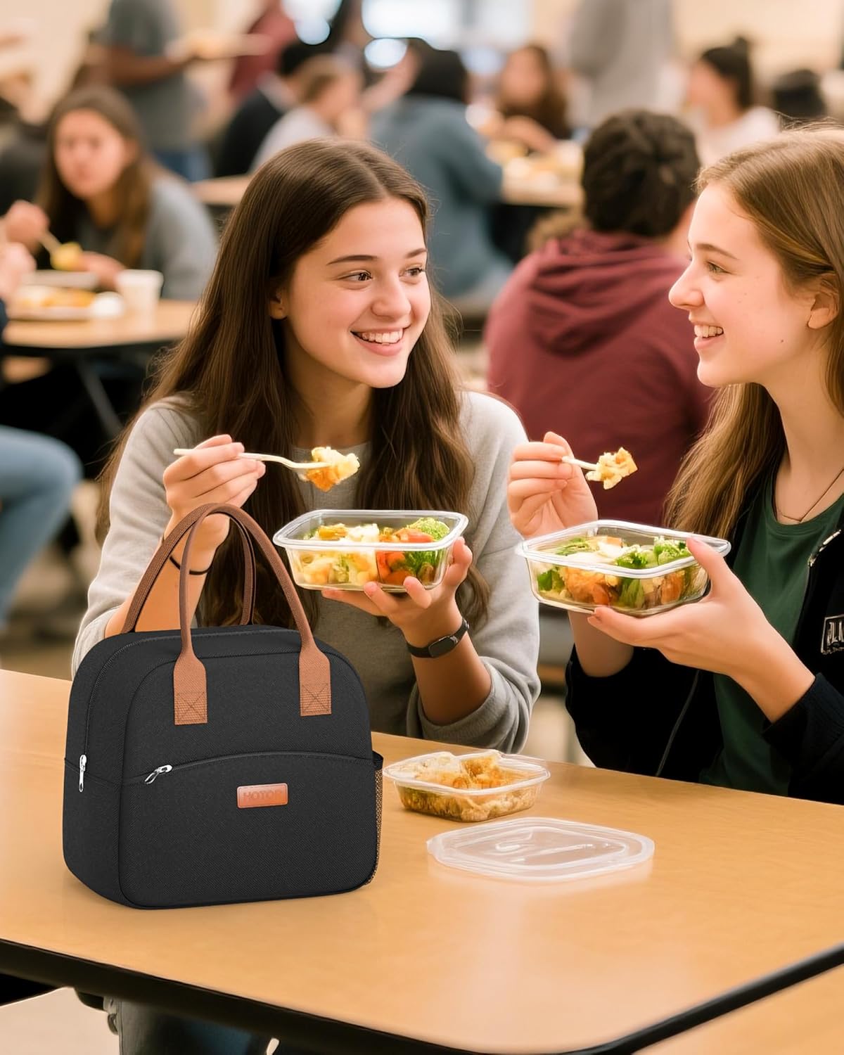 HOTOR Lunch Bag for Women & Men - Wear-Resistant Insulated Lunch Box with Large Capacity, Multi-Functional Cooler Bag for Office, Picnic, Pink with White Daisy, 10L,10.60" x 5.90" x 9.50"