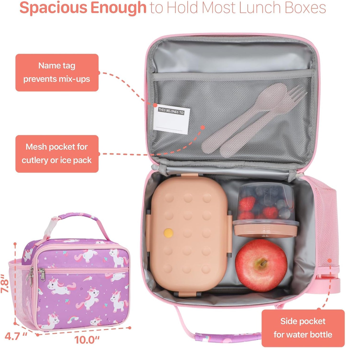 Kids Lunch Bag Boys - Insulated Kids Lunch Box Reusable Lunchbox with Water Bottle Holder Toddler Lunch Tote Bag for School Daycare, Black Dino Fossil