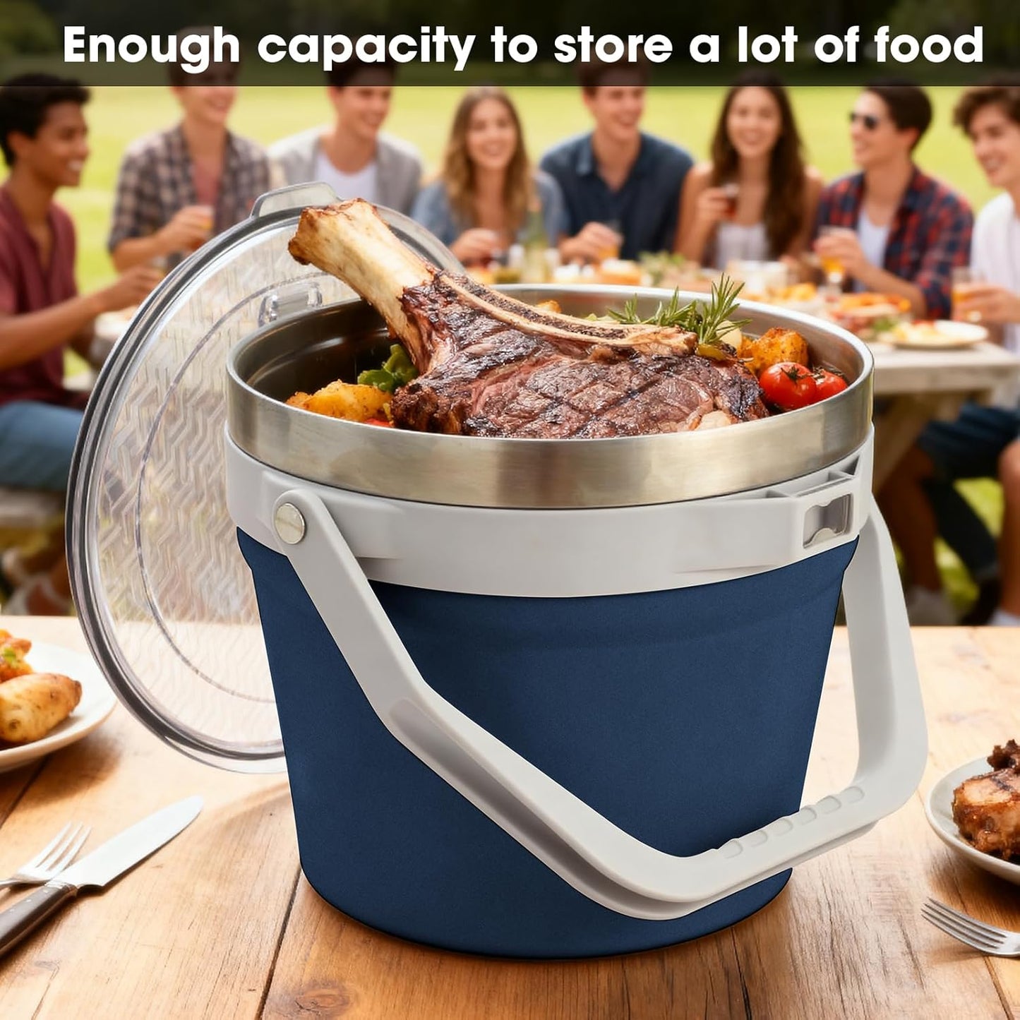 COKTIK 7L Vacuum Insulated Ice Bucket with Lid and Scoop& Tongs，Large capacity Stainless Steel Beverage Bucket for Cocktail, Champagne, Wine, Beer，Large Parties（Milk White Suit）