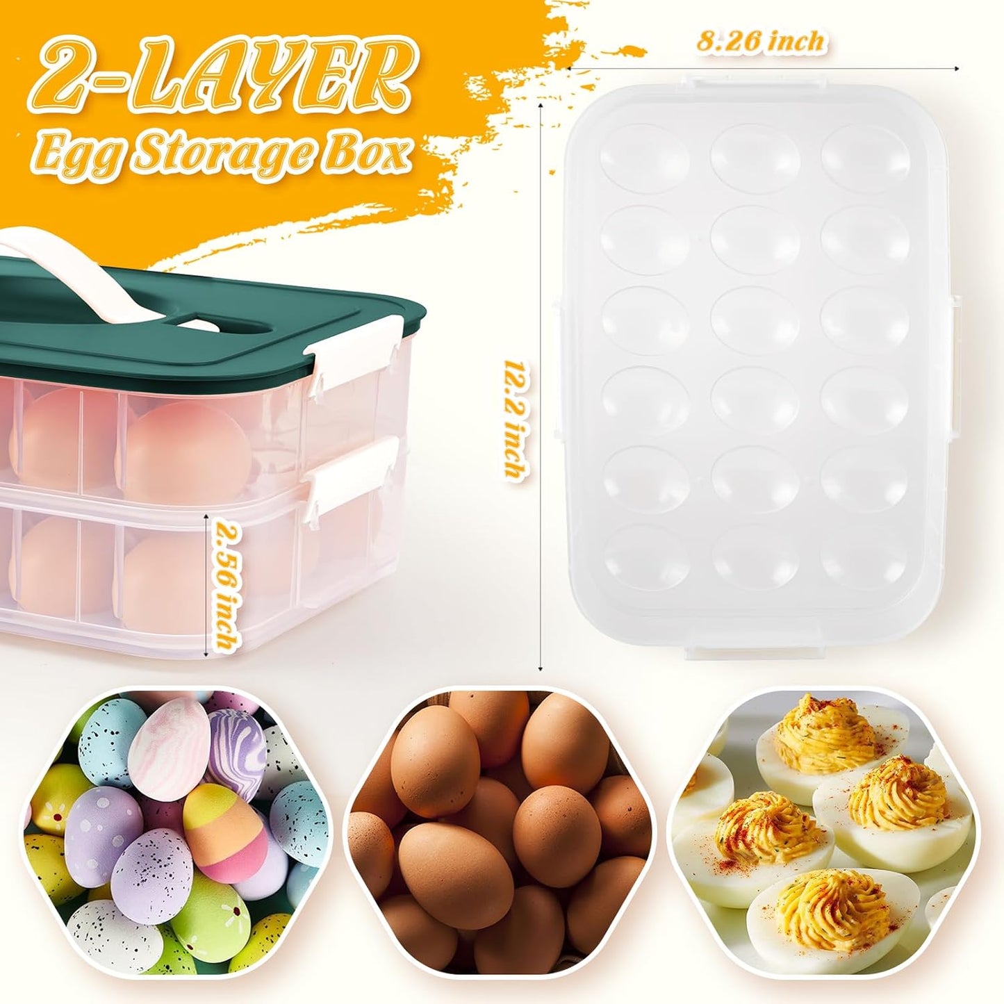 2-Layer Deviled Egg Containers with Lid, 36 Slots Deviled Egg Tray Carrier with Handle and Deviled Egg Injector Piping Tool, Portable Egg Storage Carrier Tray Platter for Party Picnic Travel (white)