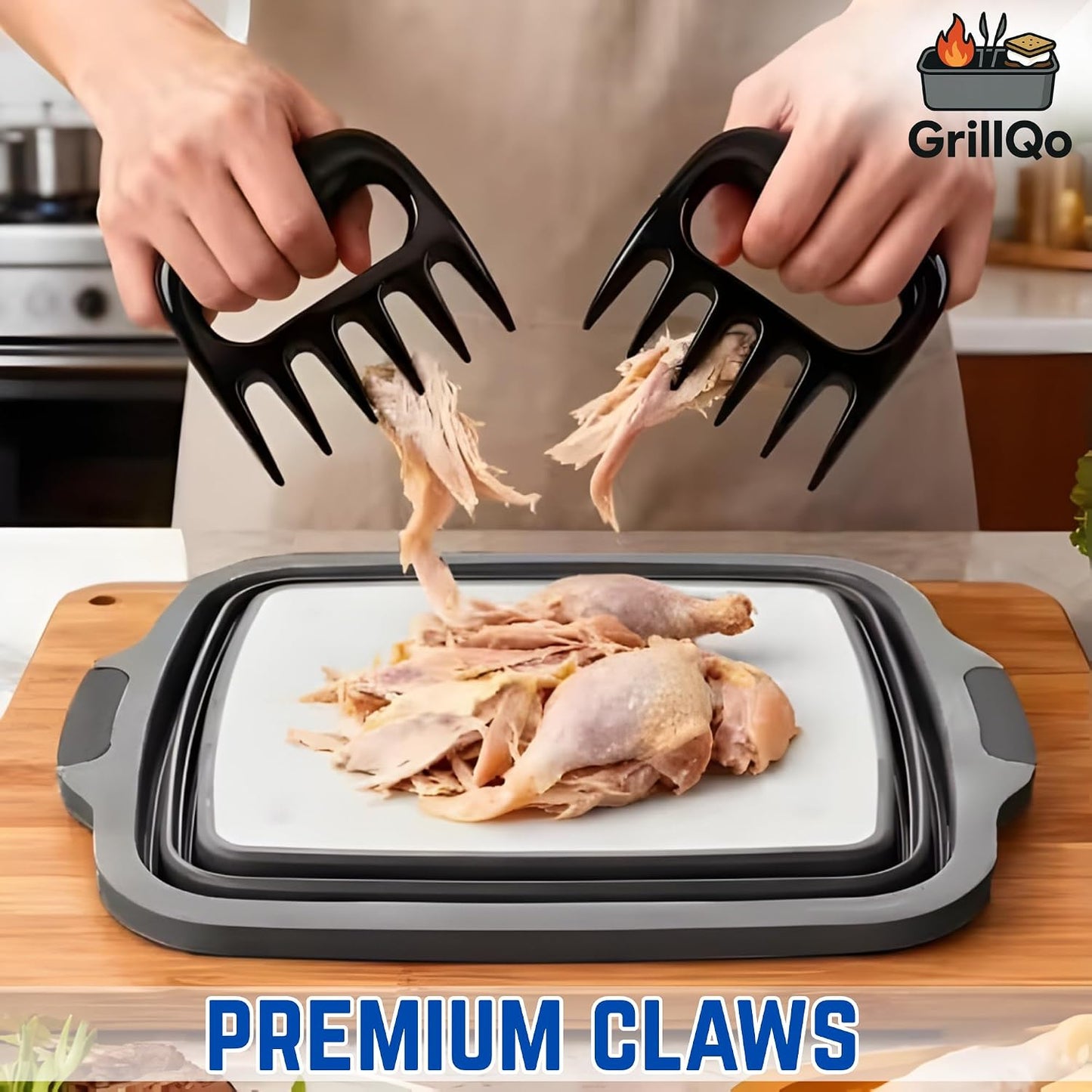 BBQ Prep Tub with 2 Pcs Meat Shredder Claws, 3-IN-1 Large 8L Collapsible Cutting Board with Lid for Meal Prep, Camping Sink for marinating food, Dish Basin, Grilling, Outdoor Cooking