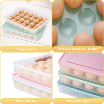 3 Pack Deviled Egg Containers with Lid and 8 Pcs Deviled Egg Injector Piping Tool, Egg Organizer for Refrigerator, Fridge Stackable Countertop Portable Egg Platter (pink,blue,green)
