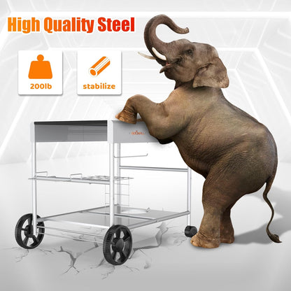Upgraded Pizza Oven Cart Table for Ooni Koda/Karu/Fyra 16 & 12, Movable Thicken & Widen Rolling Kitchen Cart, Outdoor Grill Stand for Ninja Woodfire,Blackstone Griddle,Barbecue Tool Set