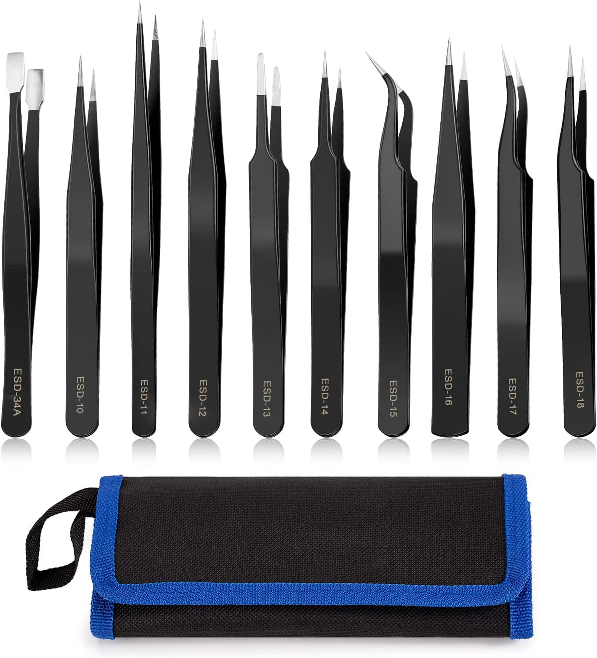 YHYZ Precision Tweezers Set, Premium Stainless Steel Anti-Static ESD Tweezes, Suitable for Tweezers, for Craft, Electronic, Soldering, Model, Hobby, Jewelry Making Laboratory