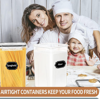 PRAKI Large Airtight Food Storage Containers 5.2L / 195oz, 4pcs Pantry Kitchen Organizers and Storage for Flour, Sugar, Baking Supplies, BPA Free, Plastic Flour Containers with 20 Labels & Maker