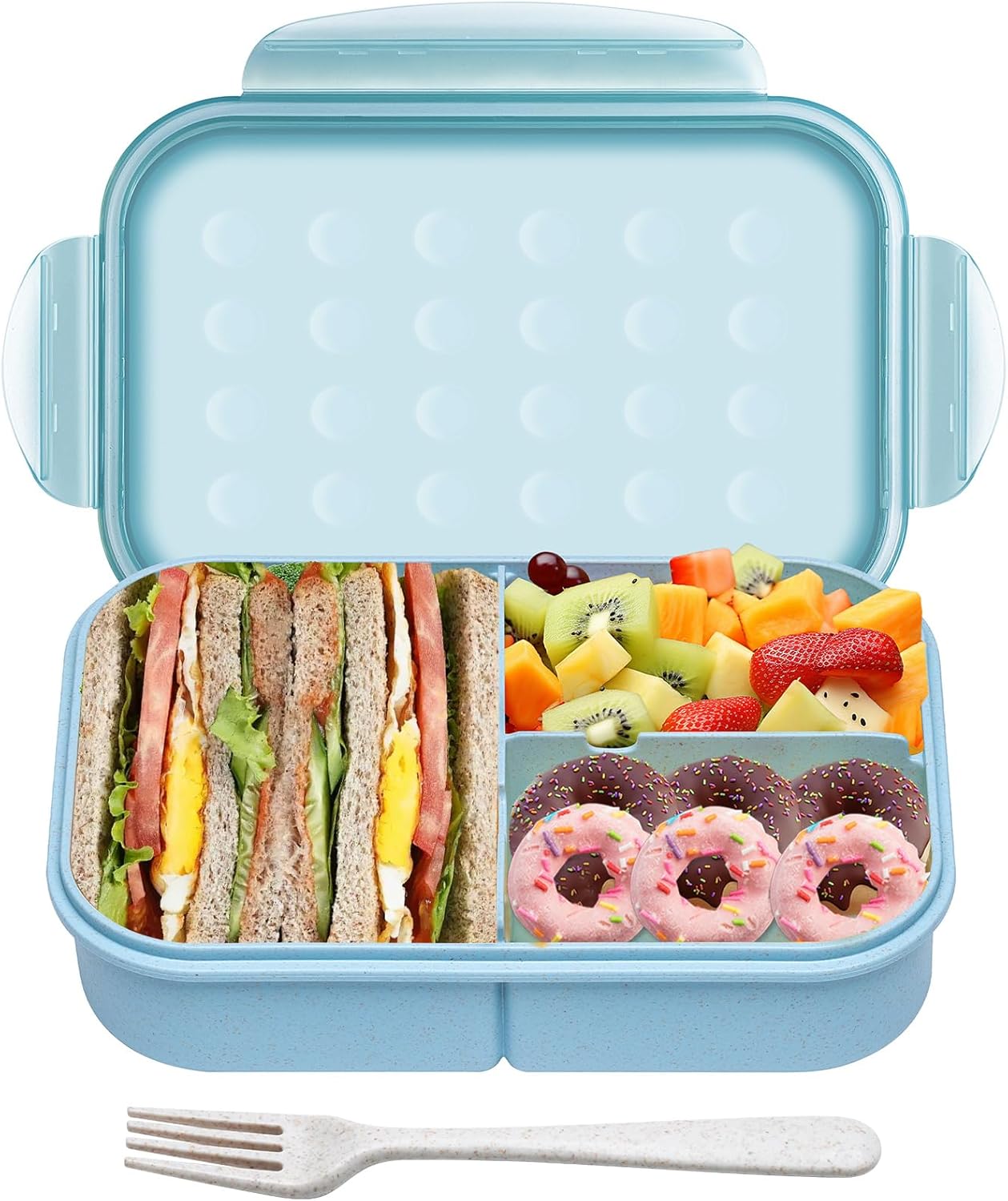 Itopor Classic Wheat Straw Bento Box, Leak-Proof 3-Compartment Lunch Box for Adults & Older Kids, BPA-Free Meal Prep Food Container with Fork, Microwave & Dishwasher Safe, 5.5 Cup, Sage Green
