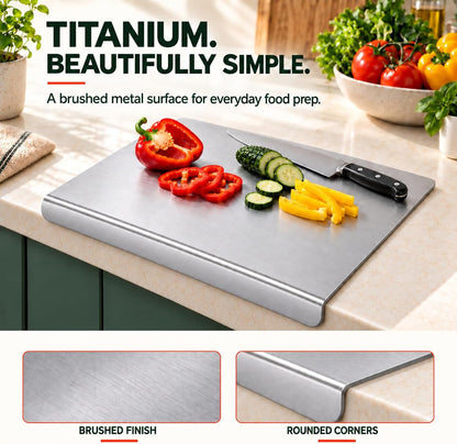 Kant Stainless Steel Cutting Board with Lip, Steel Cutting Boards for Kitchen Non-Toxic Dishwasher Safe Chopping & Kneading Board for Dough Meat/Vegetable/Fruit/Bread/Baking Gift-Ready(S+L)