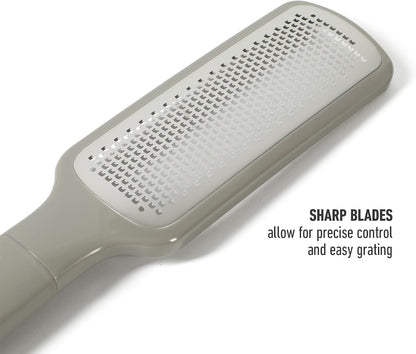 Calphalon Edge Lemon Zester, Stainless Steel Fine Citrus Grater for Lemon, Garlic & Ginger, Handheld Kitchen Zester with Protective Cover & Ergonomic Handle, Taupe
