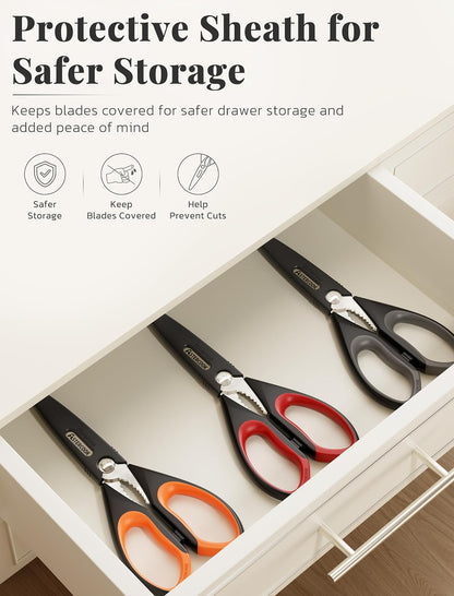 Astercook Kitchen Scissors 3 Pack, Heavy Duty All Purpose Kitchen Shears for Food and Packaging, Stainless Steel Food Scissors for Meat, Poultry, Herbs and Vegetables, Dishwasher Safe
