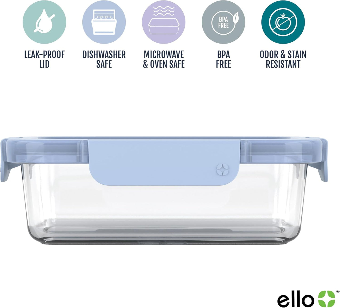 Ello Color Lock Glass Meal Prep Sets Leak-Proof Glass Food Storage Containers with Airtight BPA-Free Plastic Lids, Dishwasher, Microwave, and Freezer Safe