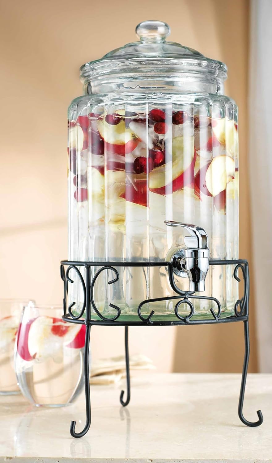 2 PACK 1.5 Gallon Drink dispenser, Glass Beverage Dispenser With Elegant Stand Stand, Drink Dispensers for Parties With Spigot 100% Leakproof. Perfect For Parties And Daily Use