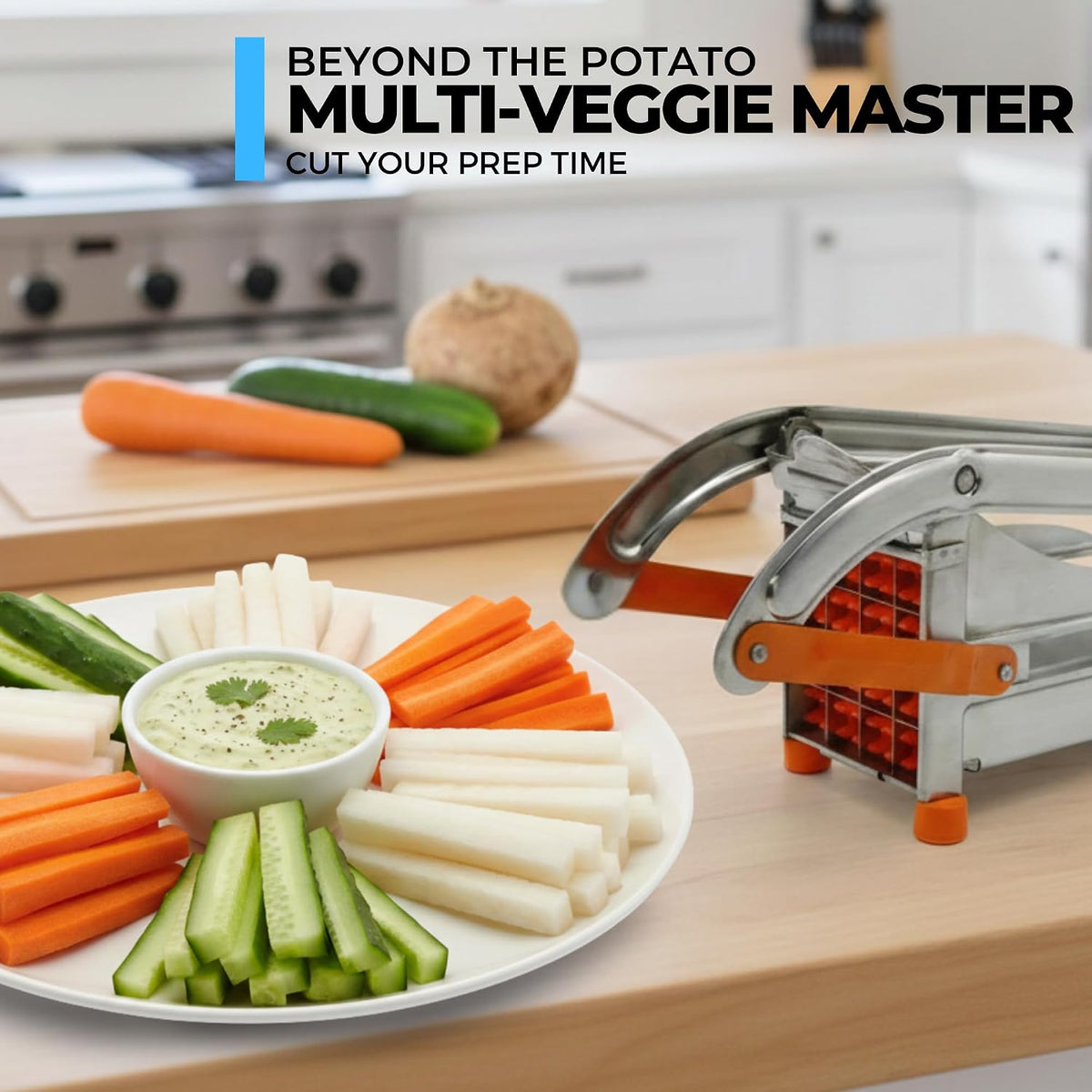 2-Blade French Fry Cutter - Stainless Steel Potato Slicer, Non-Slip Suction