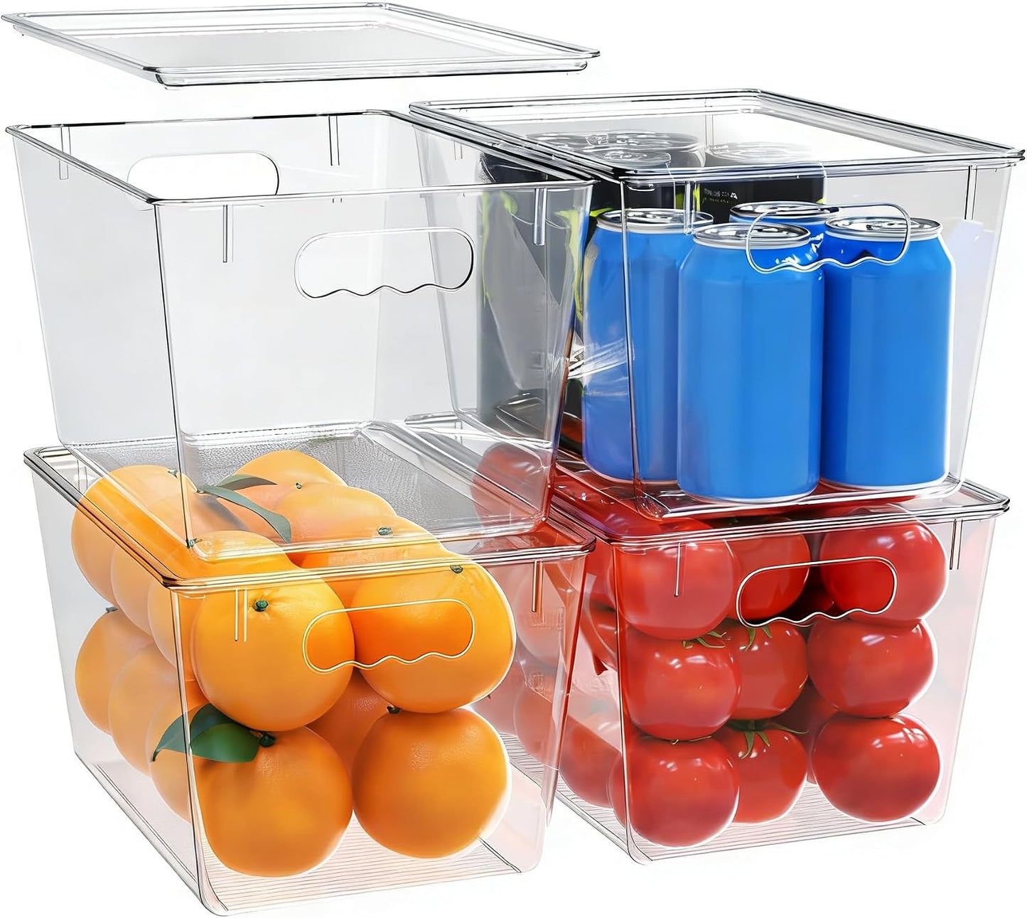 YAN & HIN 6 Pack Clear Storage Bins with Lids, Stackable Plastic Organizer Bins with Handles, Pantry Organizers and Storage for Kitchen Cabinet, Fridge, Bathroom, Closet and Shelf Organization