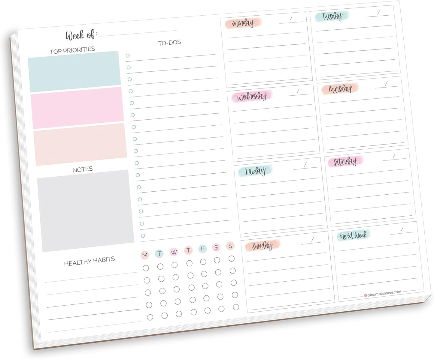 bloom daily planners Horizontal Weekly Magnetic Meal Planning Pad for Fridge with Tear-Off Grocery Shopping List - Hanging Food/Menu Organizer Notepad with Magnets - 8.5” x 11” - Lemons